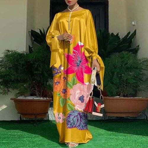 Long Maxi Dress VONDA Women Vintage Floral Printed Pleated Vestidos Femme Autumn Long Sleeve O Neck Satin Slik Loose Sundress