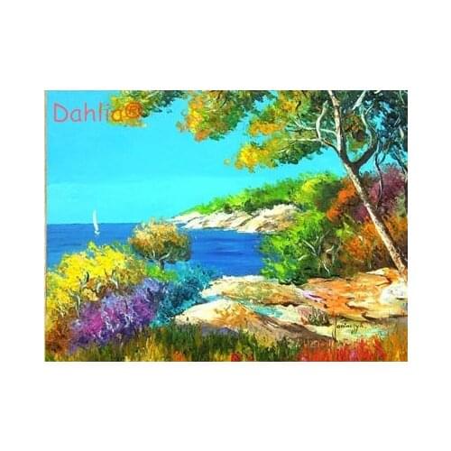 Oil painting Seaside Scenery Arts Needlework Embroidery DIY Cross Stitch Kits Crafts 14CT Unprinted Home Decor Handmade