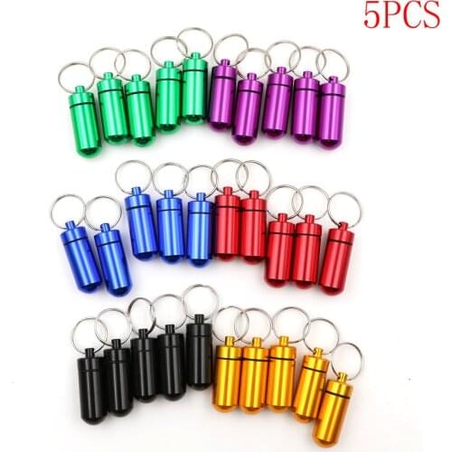 5Pcs/lot Pillbox Keychain Pill Box WaterProof Aluminum Drug Pill Cases Bottle Holder Container