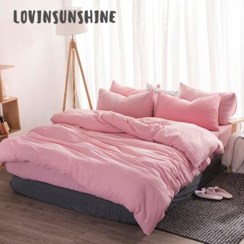 LOVINSUNSHINE Queen Bed Sheet Set Bed Duvet Cover Pink Simple Design For Girl Bedding King Size AB#111