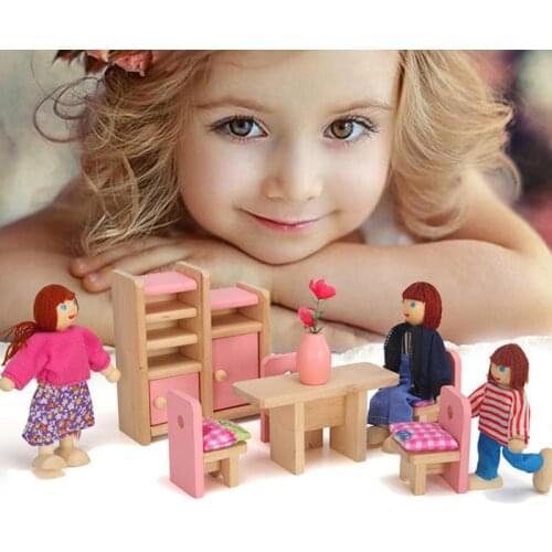 Simulation Family Mini Furniture Sets Funny Kids Pretend Role Play House Toys Pink Wooden Furniture Childrens Educational Toys