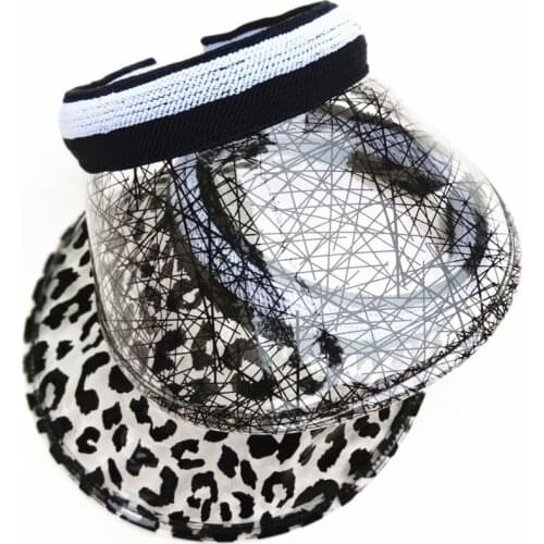 New Women Transparent Clear Unbreakable Visor Cap Empty Topless Leopard Striped PVC Plastic Big Brimmed Sun Beach Party Hat