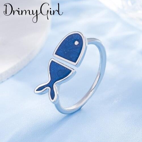 Charming Open Blue Fish Ring for Women Vintage Boho Party Rings Gothic Punk Jewelry Gifts for Girls 2021