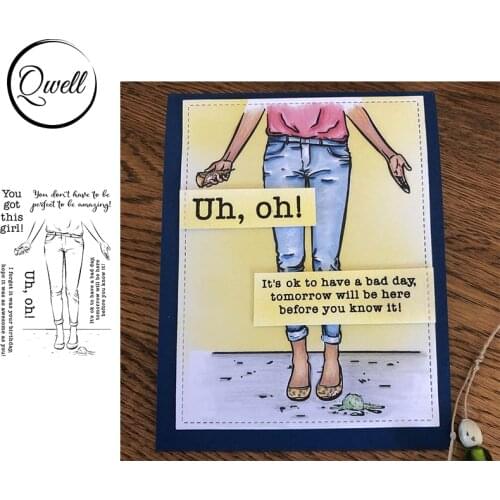 QWELL 4*6inch Clear Stamps Uh, oh Girl Leg Theme DIY Craft Paper Cards Scrapbooking 2021 Hot Sale