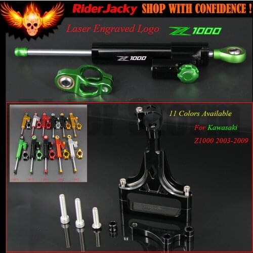 For Kawasaki Z1000 Z1000 2003-2009 2006 2007 2008 CNC Adjustable Linear Reversed Motorcycle Steering Damper with bracket Support