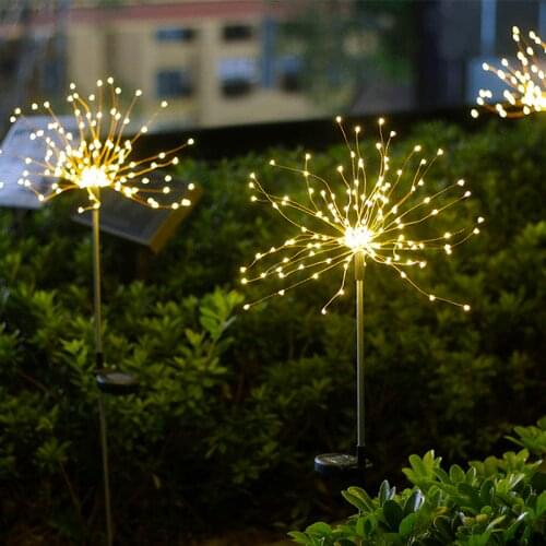 LED Solar Firework Lights Outdoor Waterproof Fairy Garland 90/120/150 LEDs Light String Garden Lawn Street Christmas Decoration