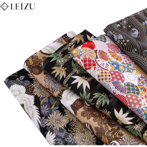 Japanese Kimono Fabric Black Print Cotton Diy Fabric For Sewing Dress Or Patchwork Material TJ1023