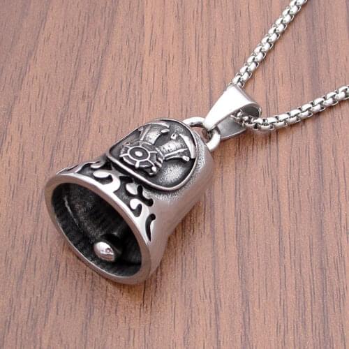 Free Shipping Vintage 316L Stainless Steel Silver color Black Engine Big Bell Biker Flaming Motorcycle Sport Pendant Necklace