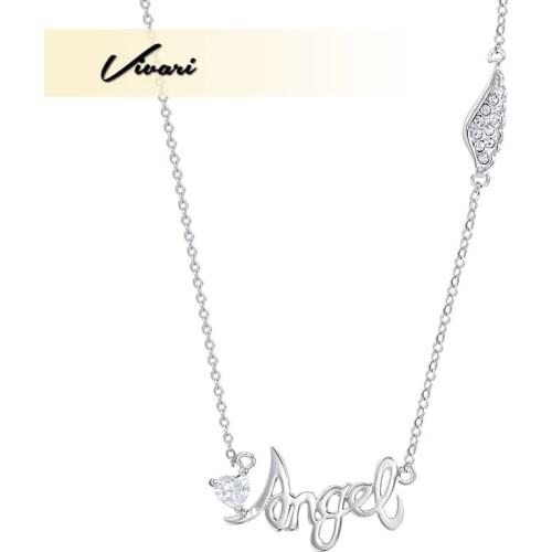 Vivari Womens Fashion Stainless Steel Crystal Stone Angel Pendant Necklace Fashion Accessories