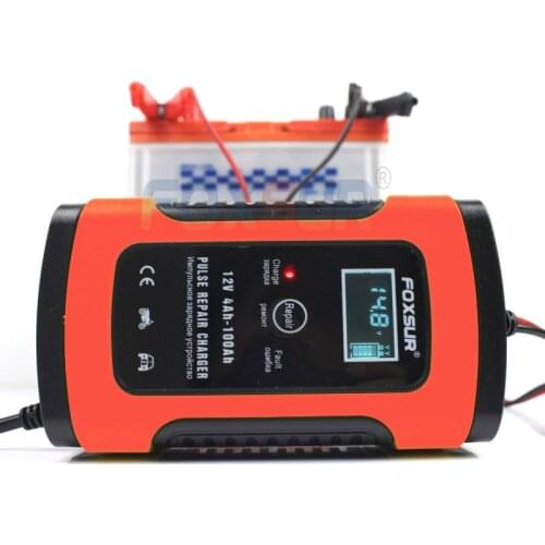 FOXSUR 12V Automatic Smart Battery Charger Car & Motorcycle Charger, 12AH 36Ah 45AH 60AH 100AH Pulse Repair Charger LCD Display