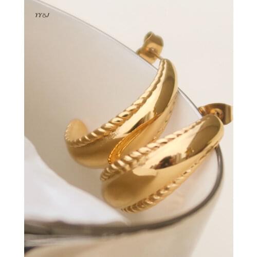 Dome hoop earrings for women stainless steel gold crescent C hoop earrings wholesale items dropship trendy women jewelry 2021