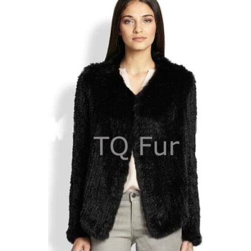 100% Real Knitted Rabbit Fur Coat Full Sleeves Jacket Women Overcoat Winter Outerwear Top Quality