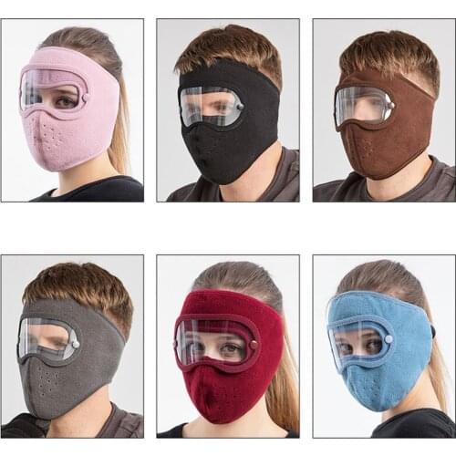 1PC Polar Fleece Winter Warm Cycling Face Mask Full Cover Face Shield With Transparent Removable Goggles Home Outdoor TSLM1