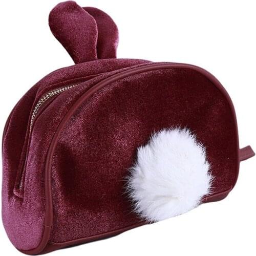 Cosmetic Bag Sweet Plush Rabbit Ear Cute Women Fur Travel Female Makeup Handbag Girl Organizer Case Wash Toiletry Pouch