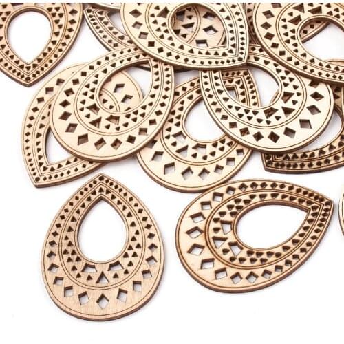 10pcs Wheat/Leaf/Water Drop Shape DIY Pendants Hoop Dangle Earrings Vintage Undyed Wood Big Pendants Jewelry Making Accessories