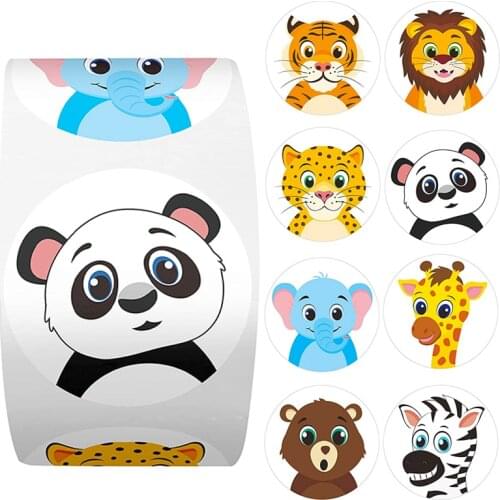 500 Sheets/roll Cute Cartoon Animal Stickers 3.8 Cm Tiger Panda Stickers Student Notebook Stationery Labels