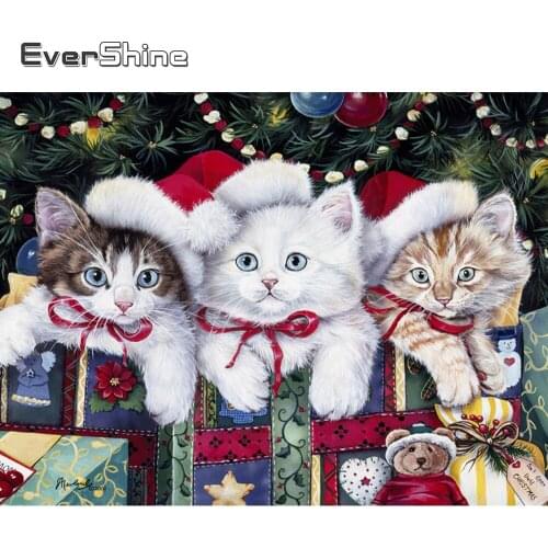 EverShine Full Drill Square Diamond Painting Cartoon Picture Rhinestones Diamond Embroidery Cat Art Christmas Child Room Decor