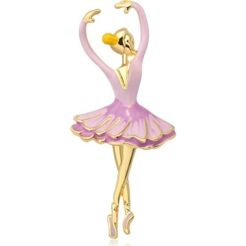 Free shipping cheap graceful pink blue enamel Dancing ballet girl brooch pins for gifts