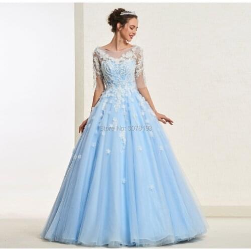 10268 sky blue fashion boat-neck A-line floor-length tulle long evening dresses/party gowns nice appliques& beaded free shipping