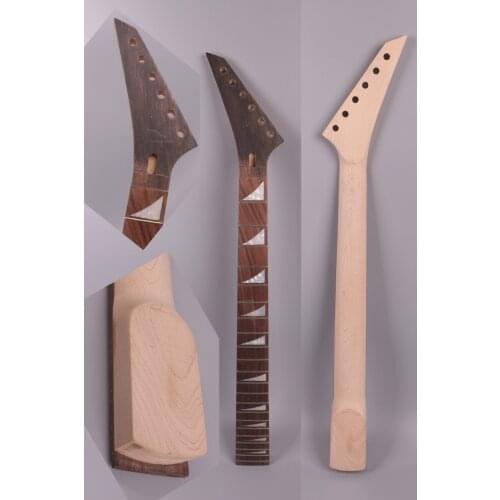 Yinfente Electric Guitar Neck 24 Fret Left hand Rosewood Fretboard 25.5 Inch Maple Locking nut Shark Inlay unfinished #13