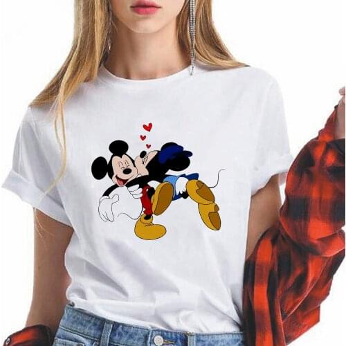 Harajuku Aesthetics Tshirt Mickey Minnie Kiss Mouse Lovers Print Short Sleeve Tops Tees Fashion Casual Disney T Shirt Dropship