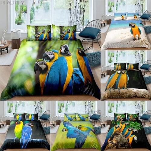Blue Parrot Pattern Queen 3D Bedding Set Cute Printed Duvet Cover Bedclothes 2/3pcs Home Textiles Luxury High Quality Bedspread