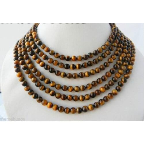Beautiful 100"long 8mm round nature tigers-eye necklace