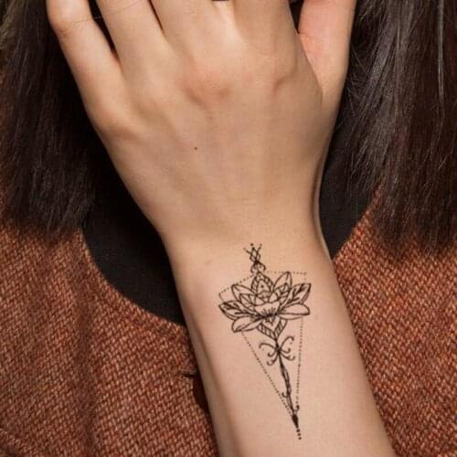 Lotus Geometric Temporary Tattoo Stickers Black Totem Lines Fake Tatto Waterproof Tatoos Hand Leg Arm Large Size for Women Men