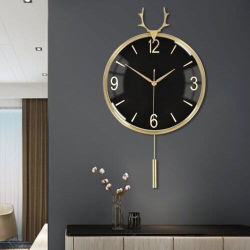 Copper wall clock, large clock, living room clock, indoor home furnishing, pure copper pendant, swing mute antler wall clock
