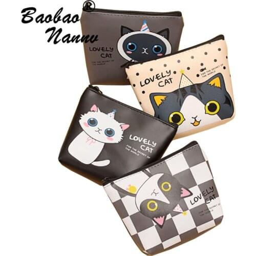 Mini Cat Coin Purses For Girls PU Wallet Women Cute Zipper Bag Childrens Purse bolsa de moeda coins pouch monedero gato