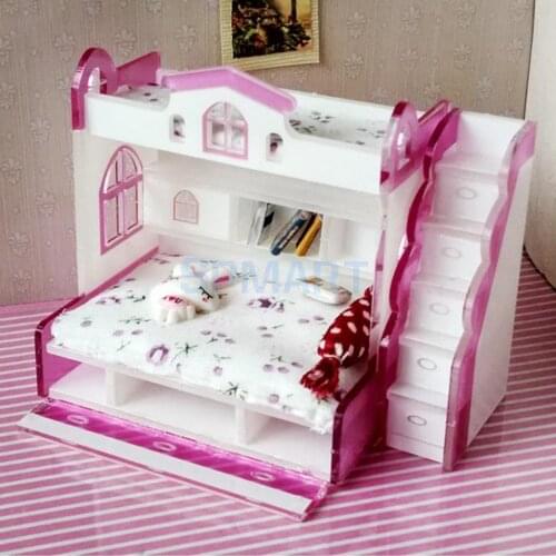 1/12 Scale Dollhouse Miniature Double Bunk Bed Model for Dolls House Bedroom Furniture Life Scenes Decoration Room Accessory #2