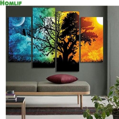 Multi 5d Diy Diamond Painting square Diamond Rhinestones 3d Cross Stitch Kit Diamond Embroidery Mosaic Moon Sun Tree Lovers 4pcs