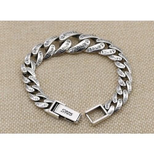 Mens Solid 925 Sterling Silver Om Mani Padme Hum Link Bracelet bangle Chain Jewelry A5201