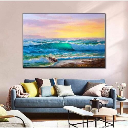 Beach Seascape Wall Art Posters Abstract Oil Painting Canvas Print Sunrise Canvas Art Pictures For Livingroom Wall Decoration