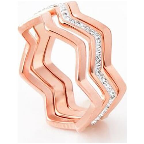 Stainless Steel Rose Gold Wave Cz Stones Women Rings Bride Crystal Three in In Ladies Rings Gift For Him
