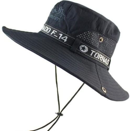 New Summer Anti-UV Breathable Mesh Fishing Cap Mens Panama Bucket Hat Tourist Sunscreen Beach Hats Wind Rope Fixed Climbing Hat