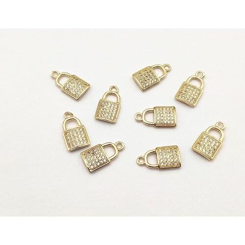 New arrival! 15x8mm 50pcs Cubic Zirconia /Copper Lock shape charm for Hand Made Necklace DIY parts,Jewelry Findings & Component