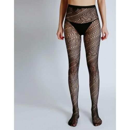 New Designs High Quality Sexy Flower Hole Tights Fish Net Stripe Pantyhose Womens Jacquard Mesh Stockings