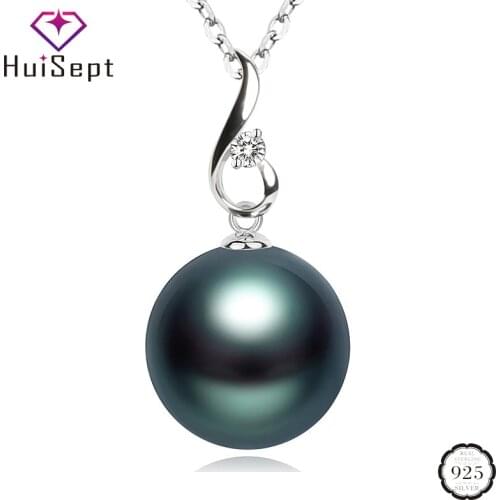 HuiSept 925 Silver Necklace with Freshwater Black Pearl Zircon Gemstones Pendant Jewellery Ornaments for Women Wedding Wholesale