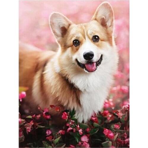 Full round diamond painting corgi dog mosaic embroidery animals rhinestone picture puzzle toys kids drawing wall decor craft diy