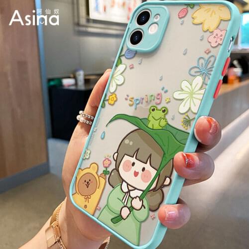 ASINA Transparent Phone Cases For iPhone 11 12 Pro Max Hard PC Cartoon Shells For iPhone 7 8 Plus Xs Xr SE2020 Case Capa Girl