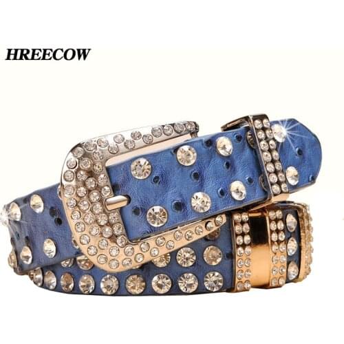 New Fashion Rhinestone belts for women Luxury Designer PU leather belt High quality Cow second layer skin strap female
