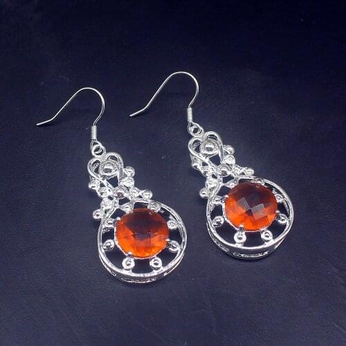 Gemstonefactory Big Promotion Unique 925 Silver Round Shape Honey Topaz Women Ladies Jewelry Gifts Dangle Drop Earrings 20213766