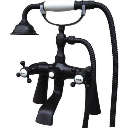 Bathroom Black Oil Rubbed Bronze Clawfoot Tub Faucet Mixer Tap w/ Handshower Cross Handles - Deck Mount atf502