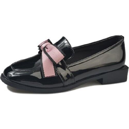 Spring and Autumn Korean casual low heel shoes pointed bow black shoes British College single shoes