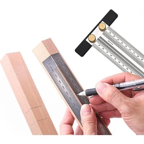 High-precision Caliper Scale Ruler T-type Hole Ruler Stainless Woodworking Scribing Mark Line Gauge Carpenter Measuring Tool