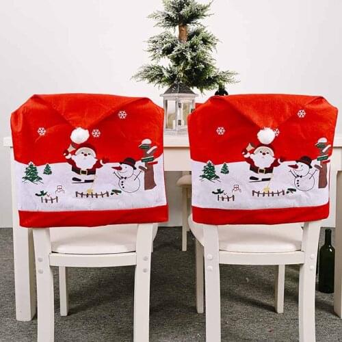 Xugar Santa Claus Christmas Chairs Cover Cap Non-woven Dinner Table Red Hat Chair Back Covers Xmas Christmas Home Decorations