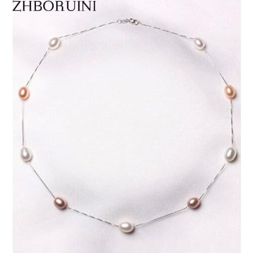 ZHBORUINI Fine Pearl Necklace 925 Sterling Silver Pearl Jewelry Natural Freshwater Pearl Choker Pendants Jewelry For Women Gift