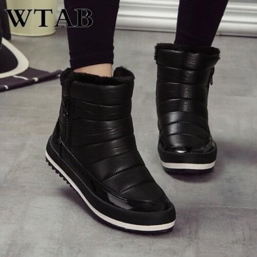 WTAB new warm boots women 2018 zippers Short Plush Ankle winter shoes women boots pu Round Toe antiskid casual female Snow Boots
