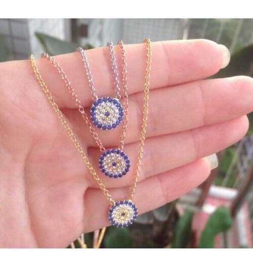 925 Sterling Silver Evil Eye Hamsa White Blue AAA Cz Womens Pendant Necklace